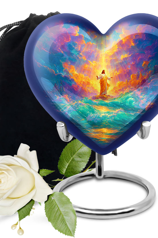 Jesus Divine Light Ocean Urn - Heavenly Sky Cremation Urn For Human Ashes