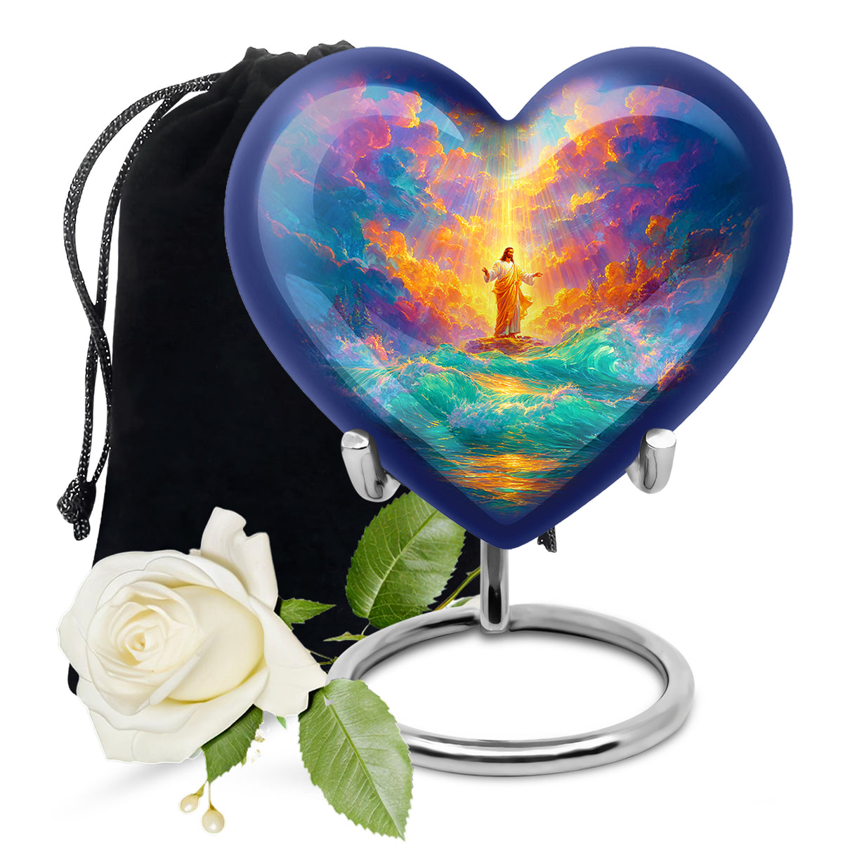 Jesus Divine Light Ocean Urn - Heavenly Sky Cremation Urn For Human Ashes