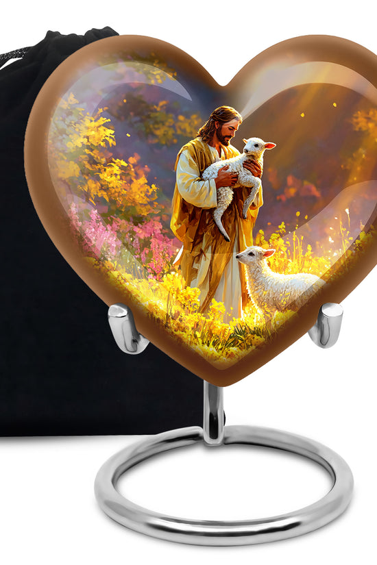 Jesus Holding Lamb Memorial Urn - Religious Cremation Urn For Human Ashes