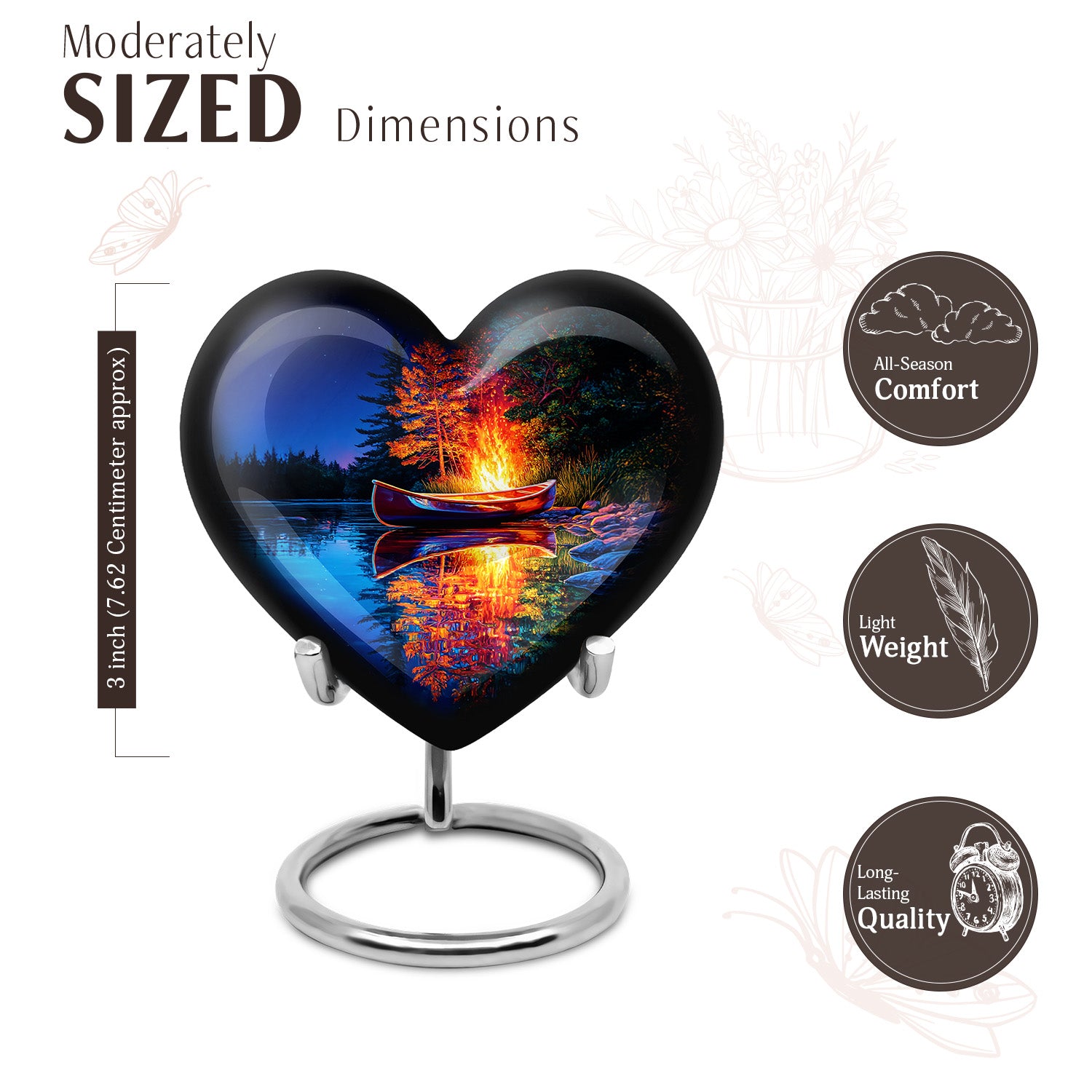 Celestial Blue Campfire Cremation Urn front view showing detailed design - loving heart memorial featuring campfire pattern - mini keepsake memorial for portion of cremation ashes
