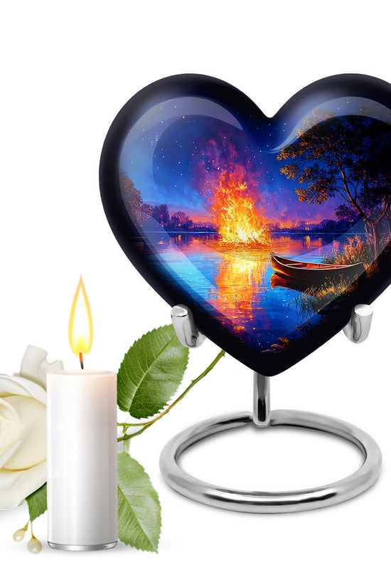 Personalized Blue Steadfast Campfire Cremation Urns for Human Ashes - 10-inch, 200 cu in - Karyliz
