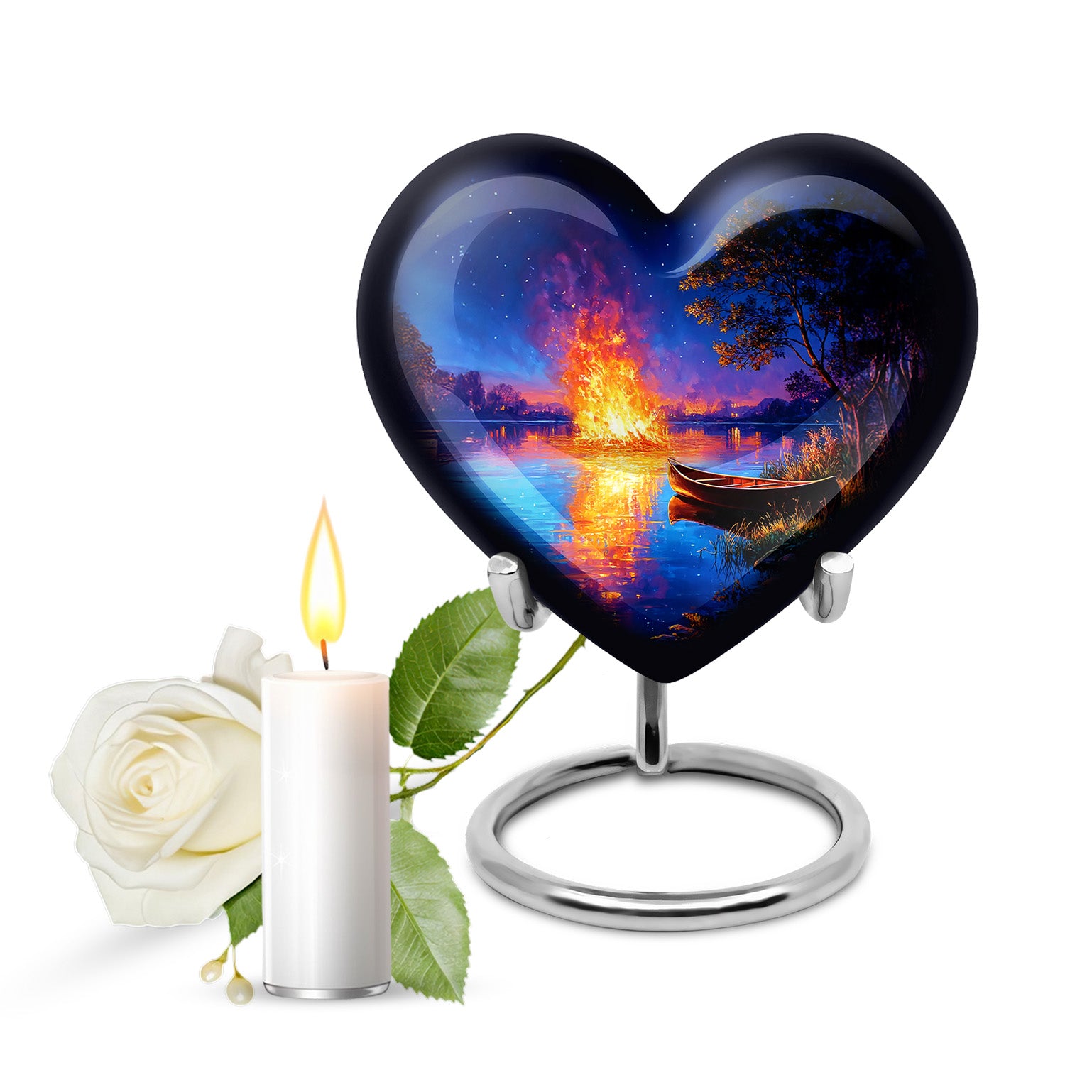 Personalized Blue Steadfast Campfire Cremation Urns for Human Ashes - 10-inch, 200 cu in - Karyliz