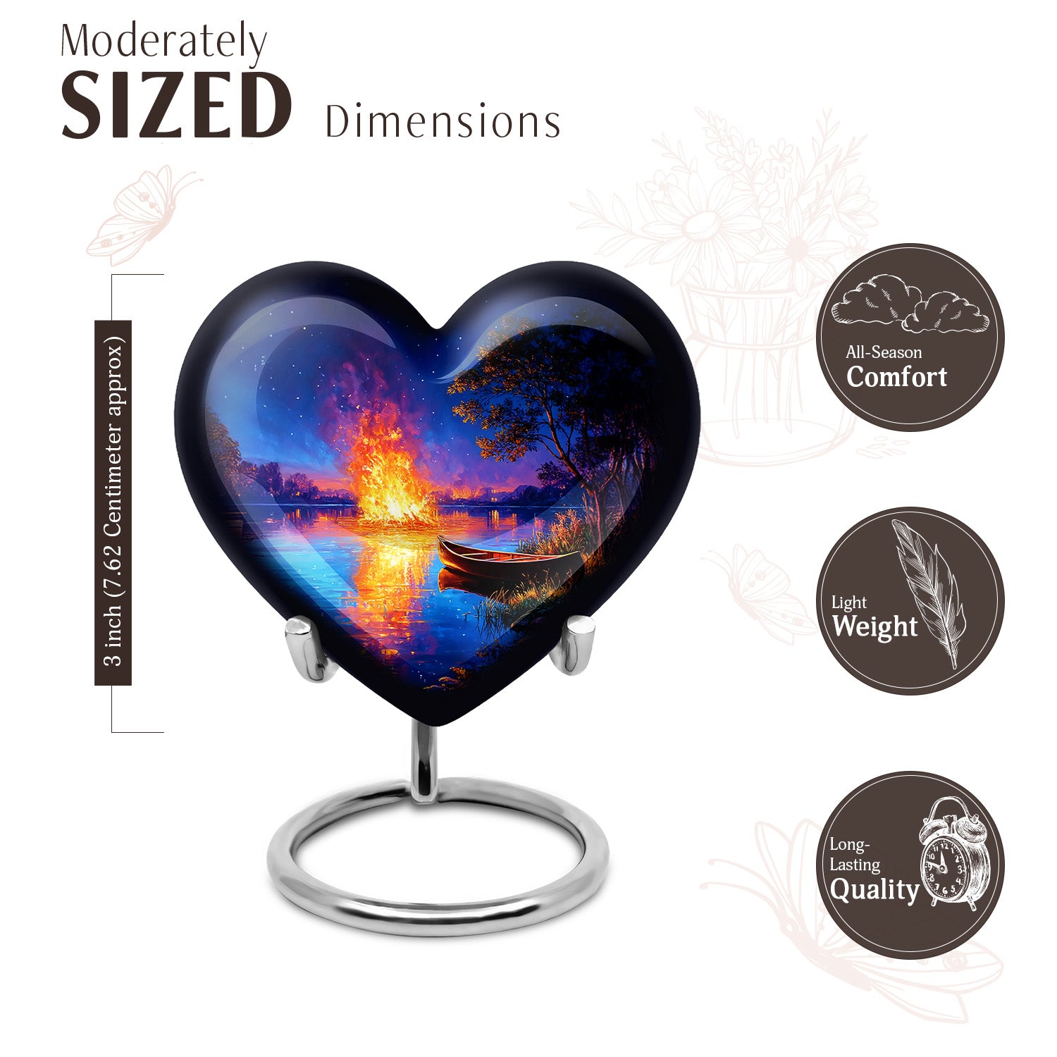 Pastel Blue Campfire Cremation Urn front view showing detailed design - loving heart memorial featuring campfire pattern - mini keepsake memorial for portion of cremation ashes