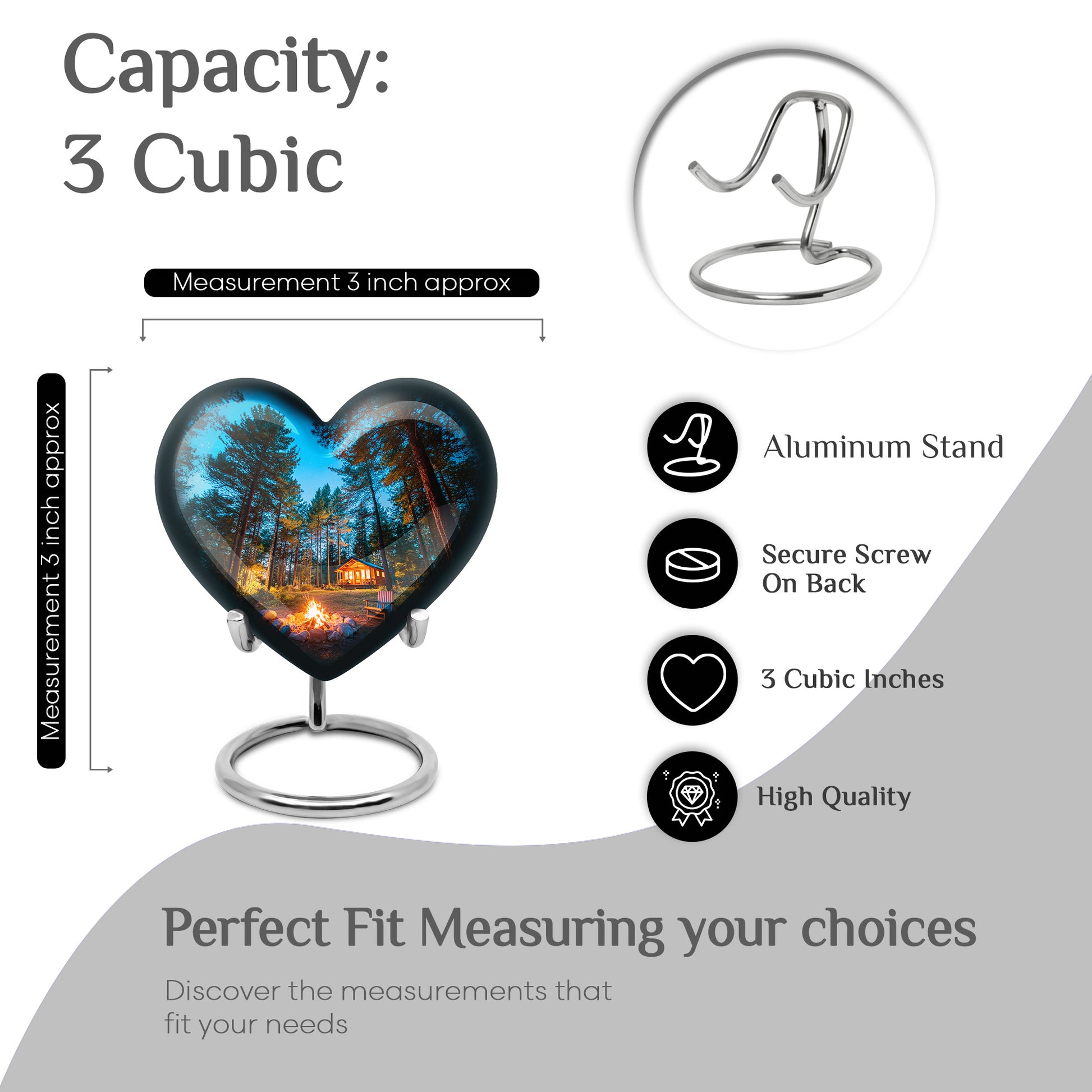 Cobalt Blue Campfire Cremation Urn front view showing detailed design - romantic heart urn with campfire motif on aluminum - mini keepsake memorial for portion of cremation ashes