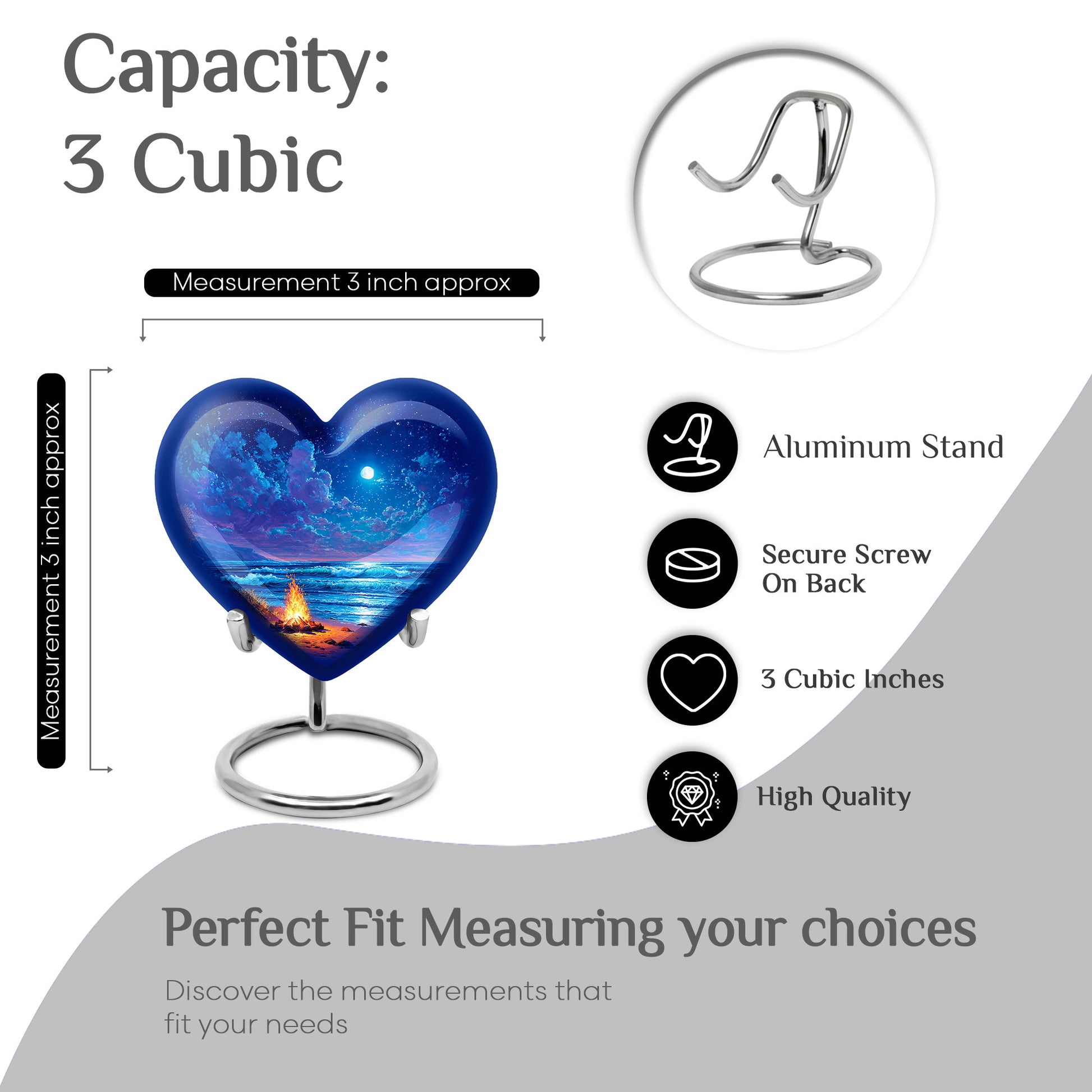 Powder Blue Campfire Cremation Urn front view showing detailed design - loving heart memorial featuring campfire pattern - mini keepsake memorial for portion of cremation ashes
