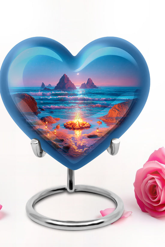 Blue Breathtaking Campfire Memorial Urn for Ashes - 10-inch, 200 cu in - Karyliz