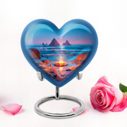 Blue Breathtaking Campfire Memorial Urn for Ashes - 10-inch, 200 cu in - Karyliz