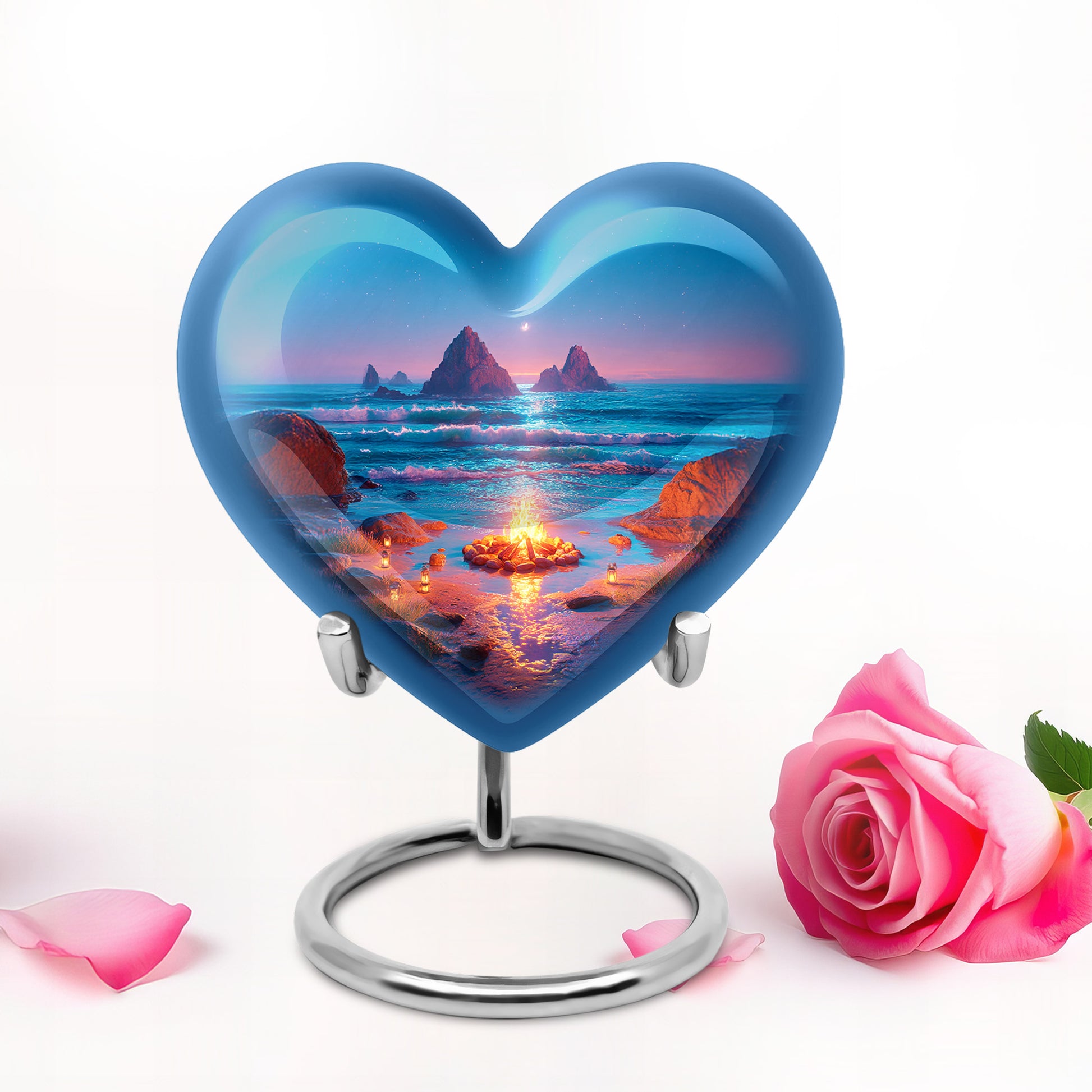 Blue Breathtaking Campfire Memorial Urn for Ashes - 10-inch, 200 cu in - Karyliz