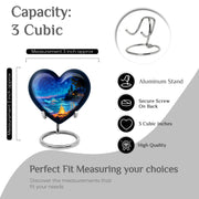 Icy Blue Campfire Cremation Urn front view showing detailed design - heart-shaped campfire design symbolizing eternal love - mini keepsake memorial for portion of cremation ashes