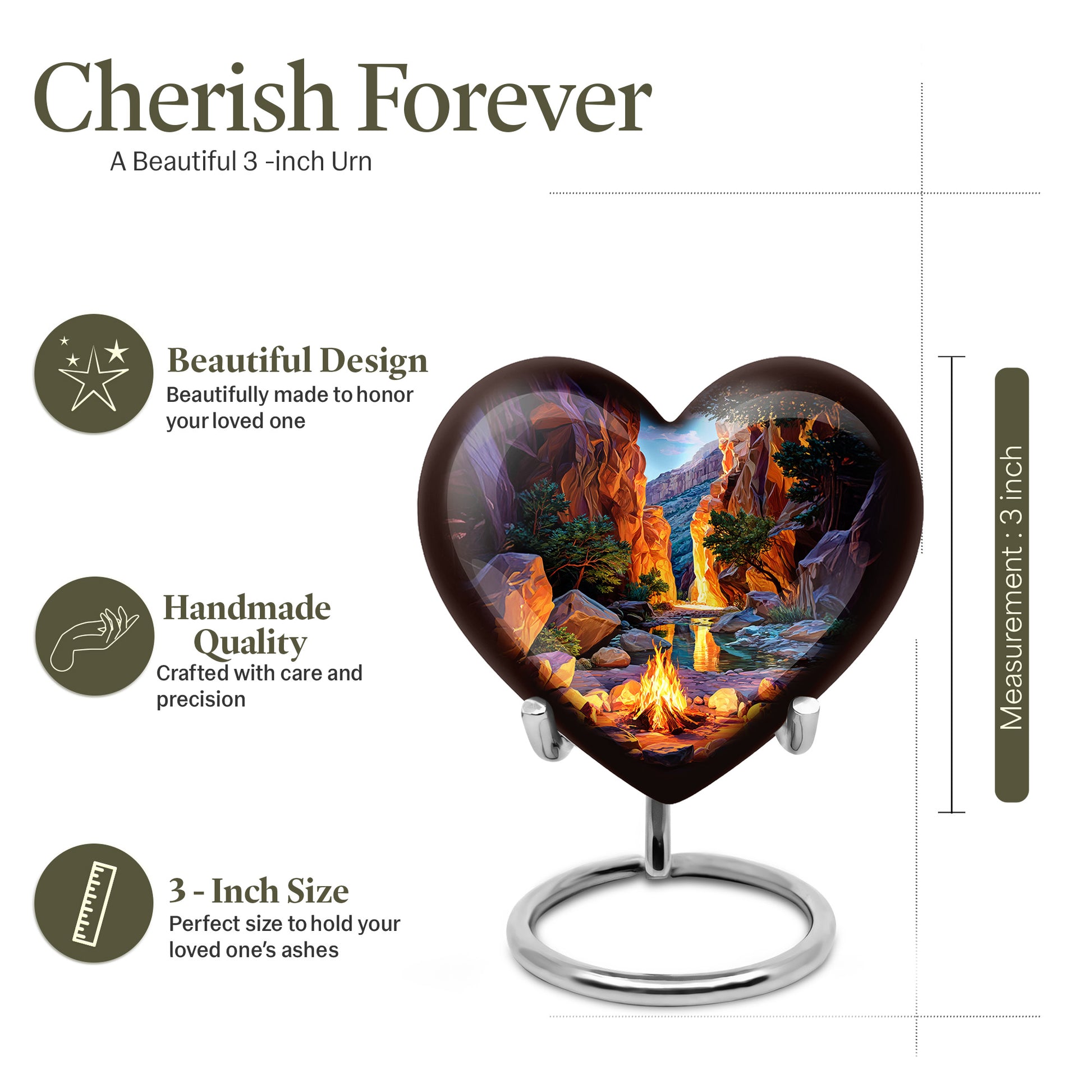 Soft Blue Campfire Cremation Urn front view showing detailed design - compassionate heart-campfire combination with gentle curves - mini keepsake memorial for portion of cremation ashes