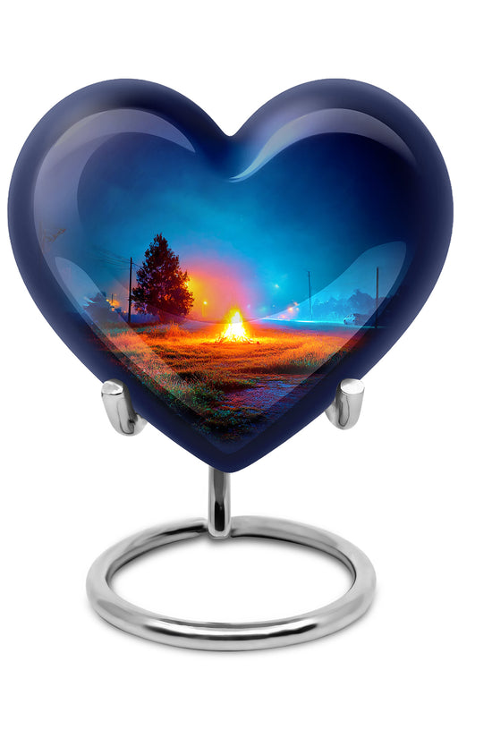 Personalized Elegant Campfire Cremation Urns - Blue 10-inch, 200 cu in - Karyliz