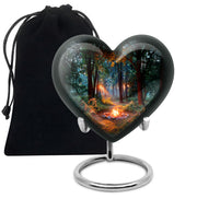 Charcoal Black Campfire Cremation Urn detail view - compassionate heart-campfire combination with gentle curves - full-size 10 inch 200 cubic inch adult cremation urn