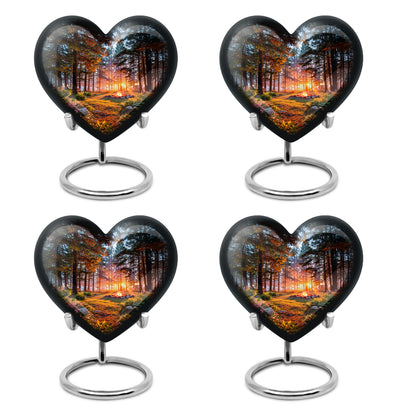 Obsidian Black Campfire Cremation Urn angled view of lid and engraved motif - compassionate heart-campfire combination with gentle curves - 10 inch aluminum urn for cremated remains