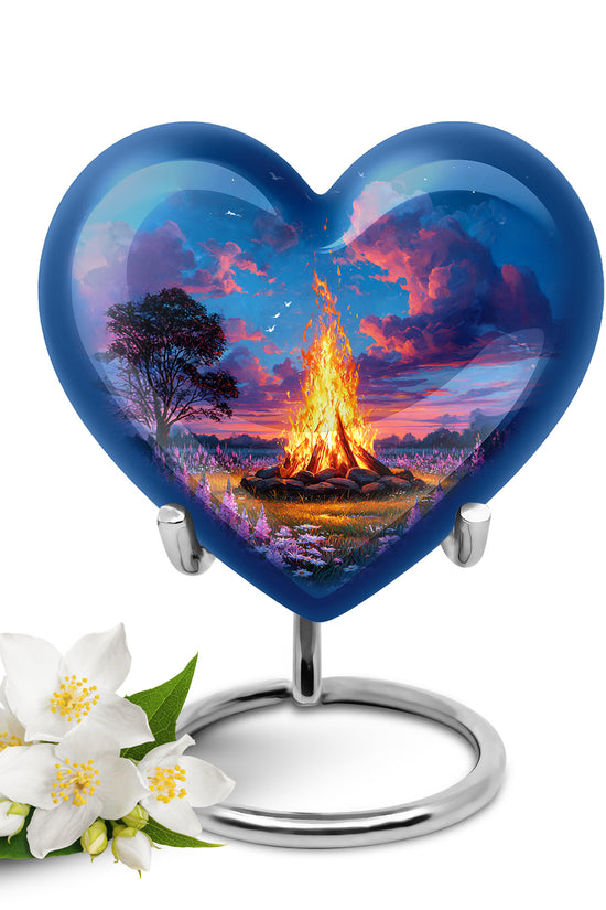 Personalized Campfire Cremation Urns - Soothing Blue 10-inch, 200 cu in - Karyliz