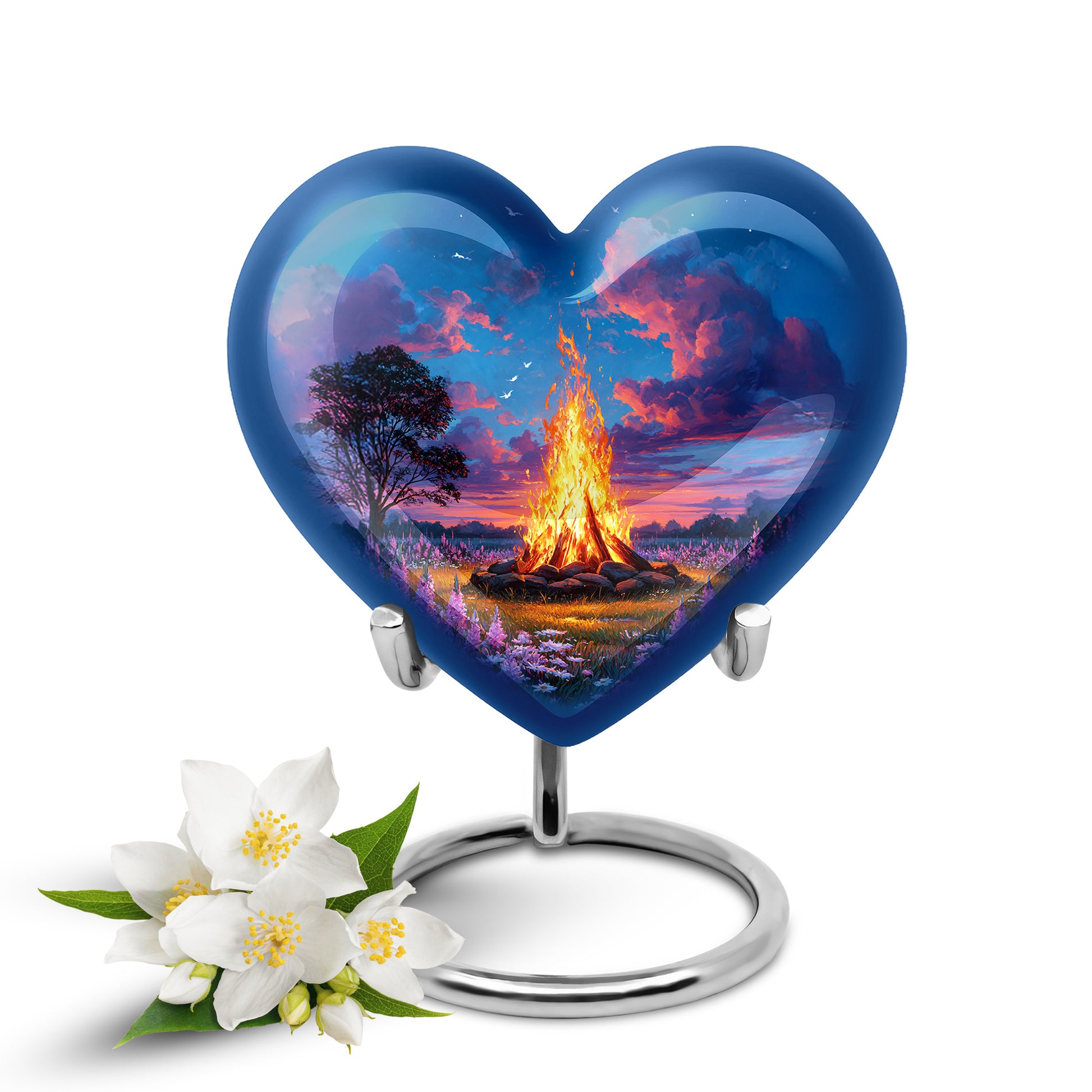 Personalized Campfire Cremation Urns - Soothing Blue 10-inch, 200 cu in - Karyliz