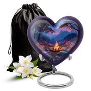 Serene Blue Campfire Cremation Urn detail view - compassionate heart-campfire combination with gentle curves - full-size 10 inch 200 cubic inch adult cremation urn