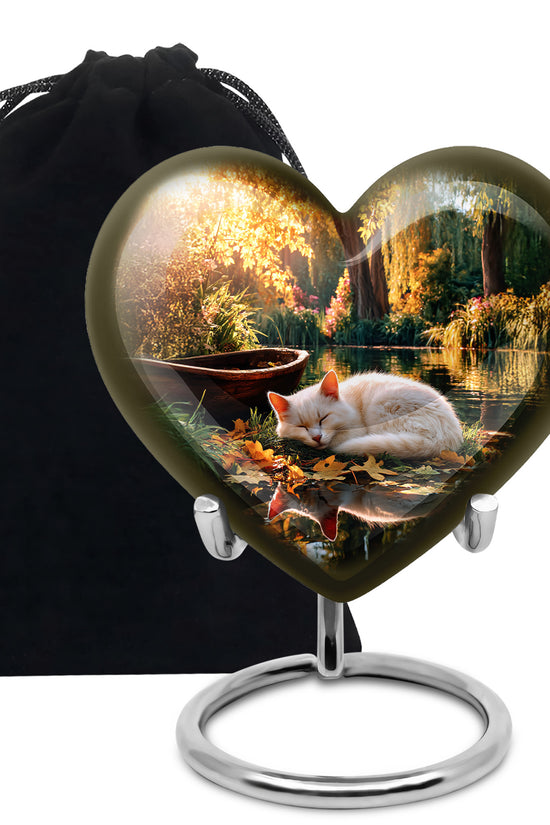 White Cat Theme Memorial Urn - Large Funeral Urn For Ashes