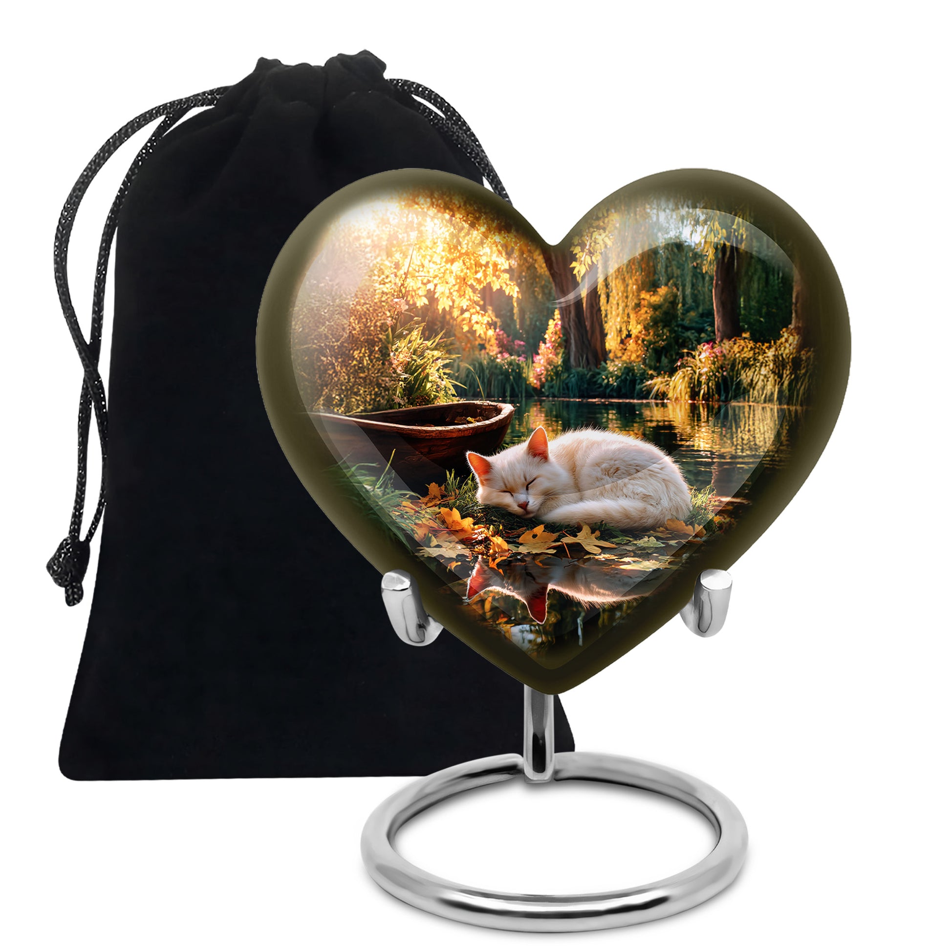 White Cat Theme Memorial Urn - Large Funeral Urn For Ashes