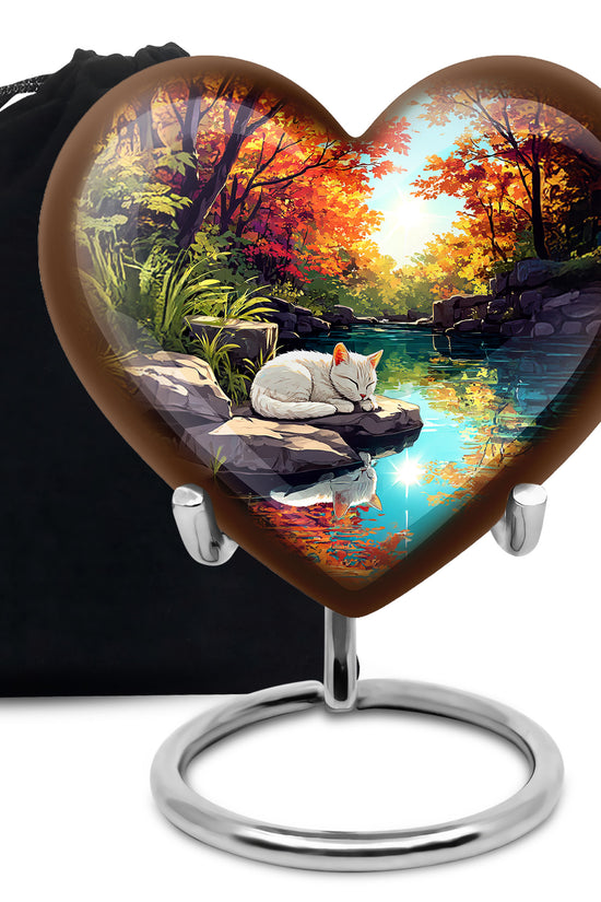 White Cat Theme Funeral Urn - Artistic Memorial Urn For Pet Ashes