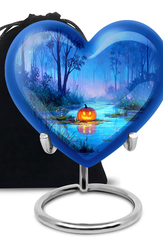 Night Forest Cremation Urn - Glowing Pumpkin Memorial Urn For Loved Ones