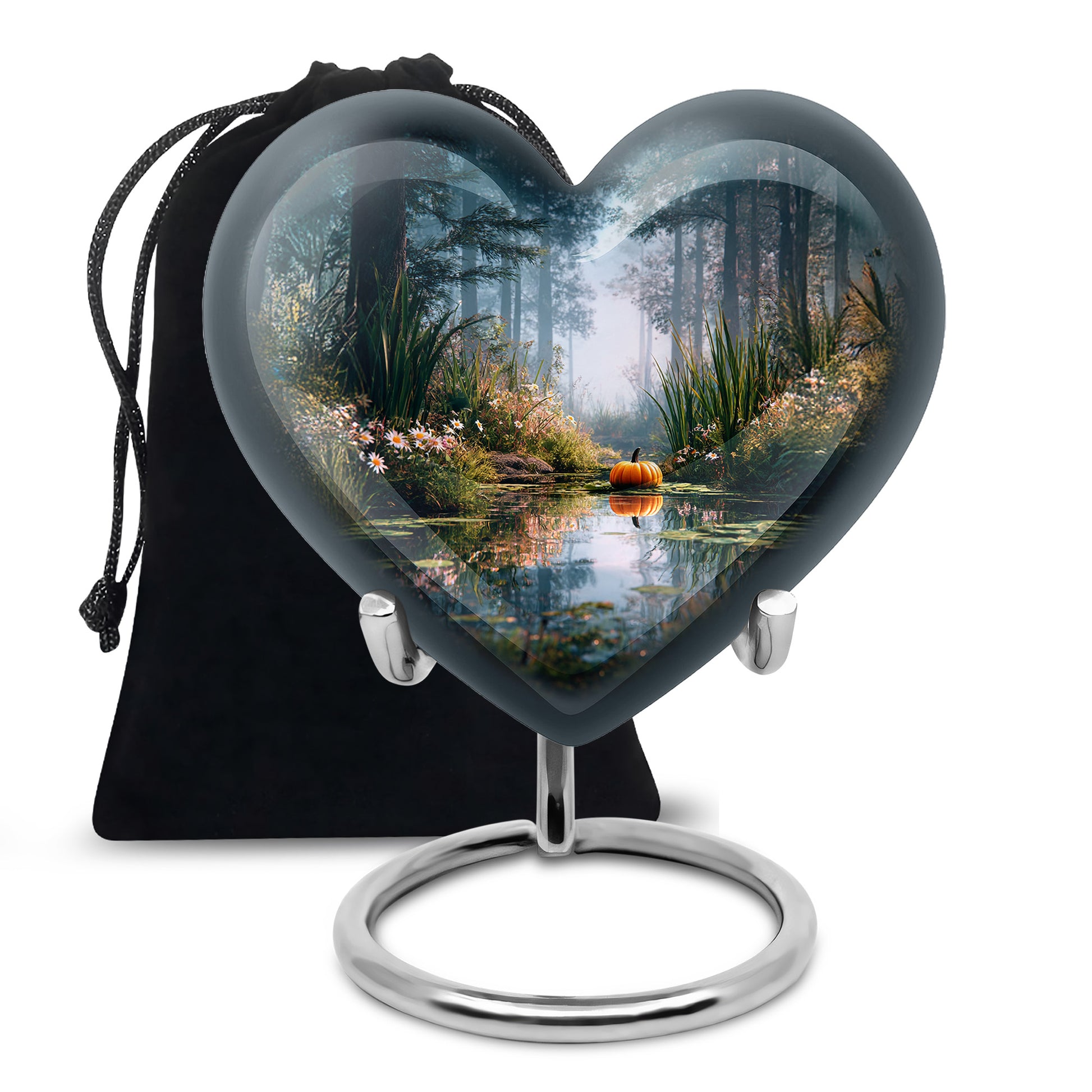 Peaceful Nature Forest Lake Cremation Urn - Aluminium Funeral Urn For Ashes