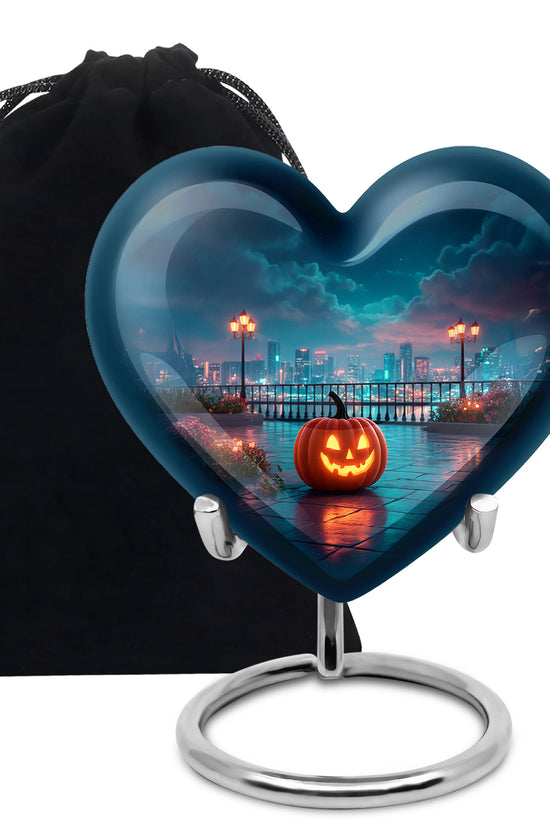 Urban Night Pumpkin Memorial Urn - Unique Funeral Urn For Human Ashes