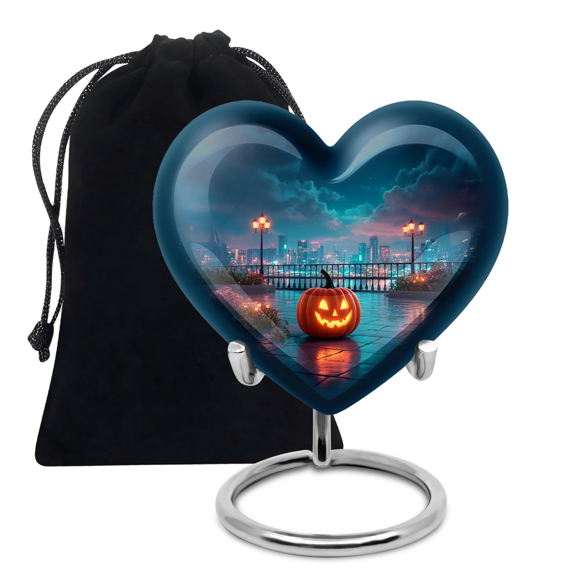 Urban Night Pumpkin Memorial Urn - Unique Funeral Urn For Human Ashes