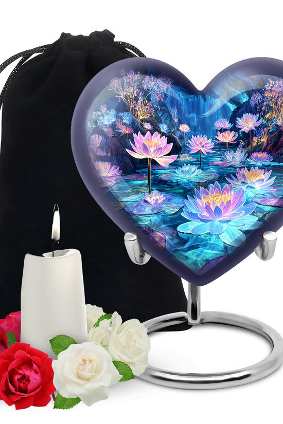 Glowing Lotus Funeral Urn - Large Aluminium Urn Memorial Urn For Ashes