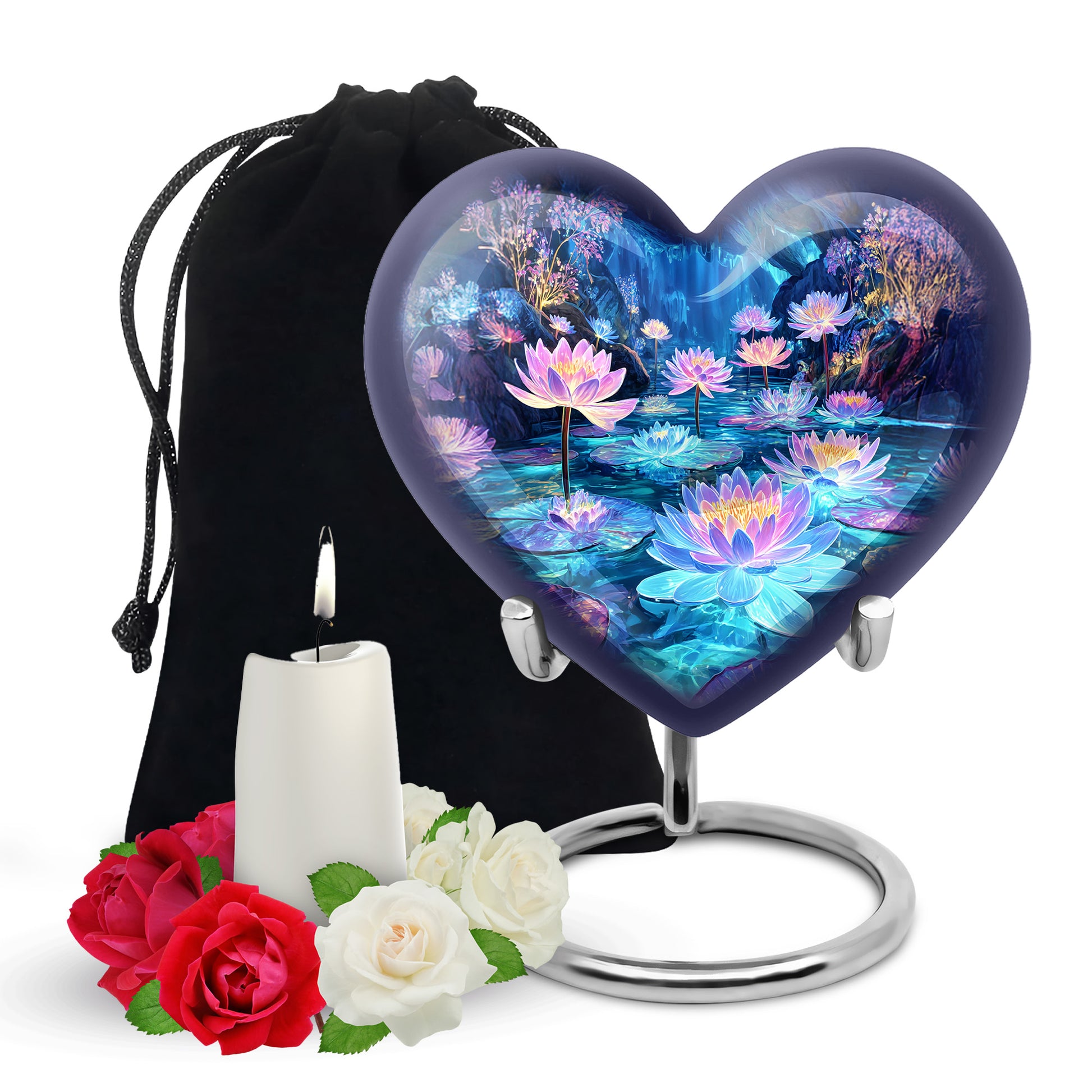 Glowing Lotus Funeral Urn - Large Aluminium Urn Memorial Urn For Ashes