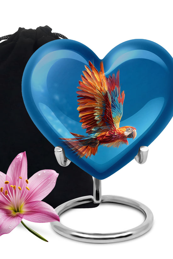 Orange Parrot Memorial Urn - Large Aluminium Cremation Urn For Ashes