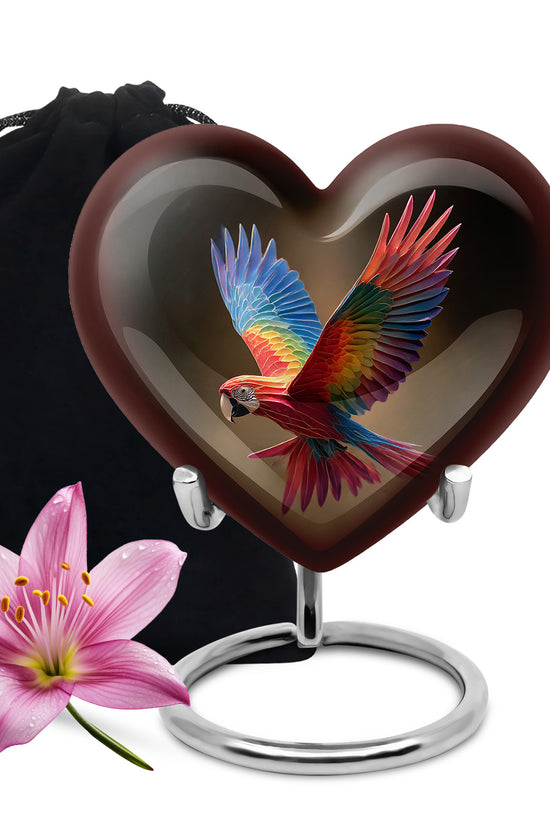 Colourful Parrot Funeral Urn - Black Aluminium Memorial Urn For Adult Ashes