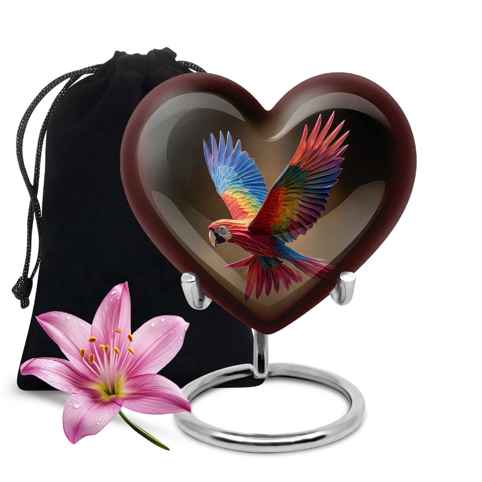 Colourful Parrot Funeral Urn - Black Aluminium Memorial Urn For Adult Ashes