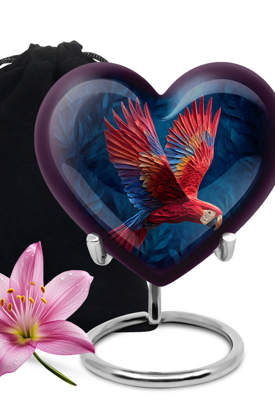 Red Parrot Memorial Urn - Beautiful Aluminium Funeral Urn For Ashes