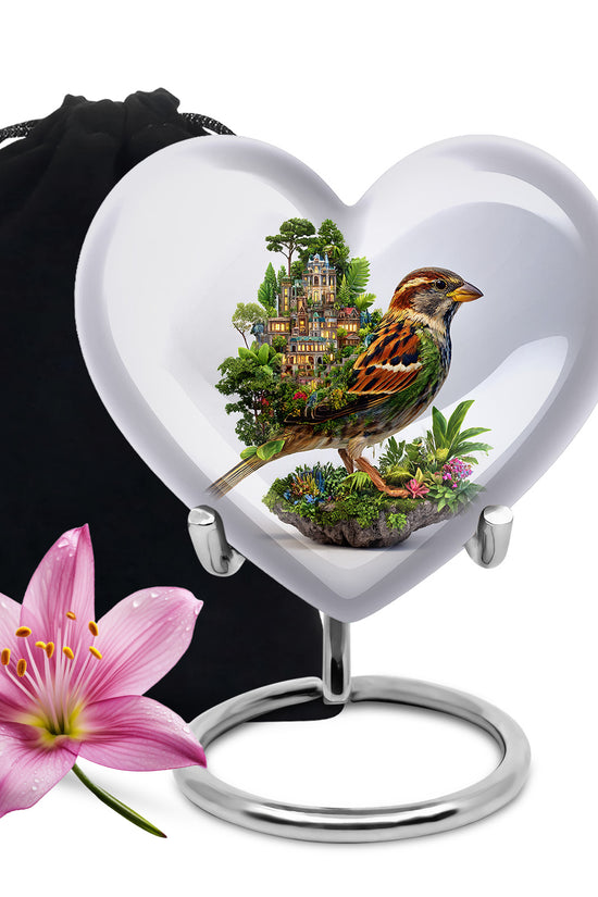 Nature Bird Funeral Urn - White Artistic Cremation Urn for Adult Ashes
