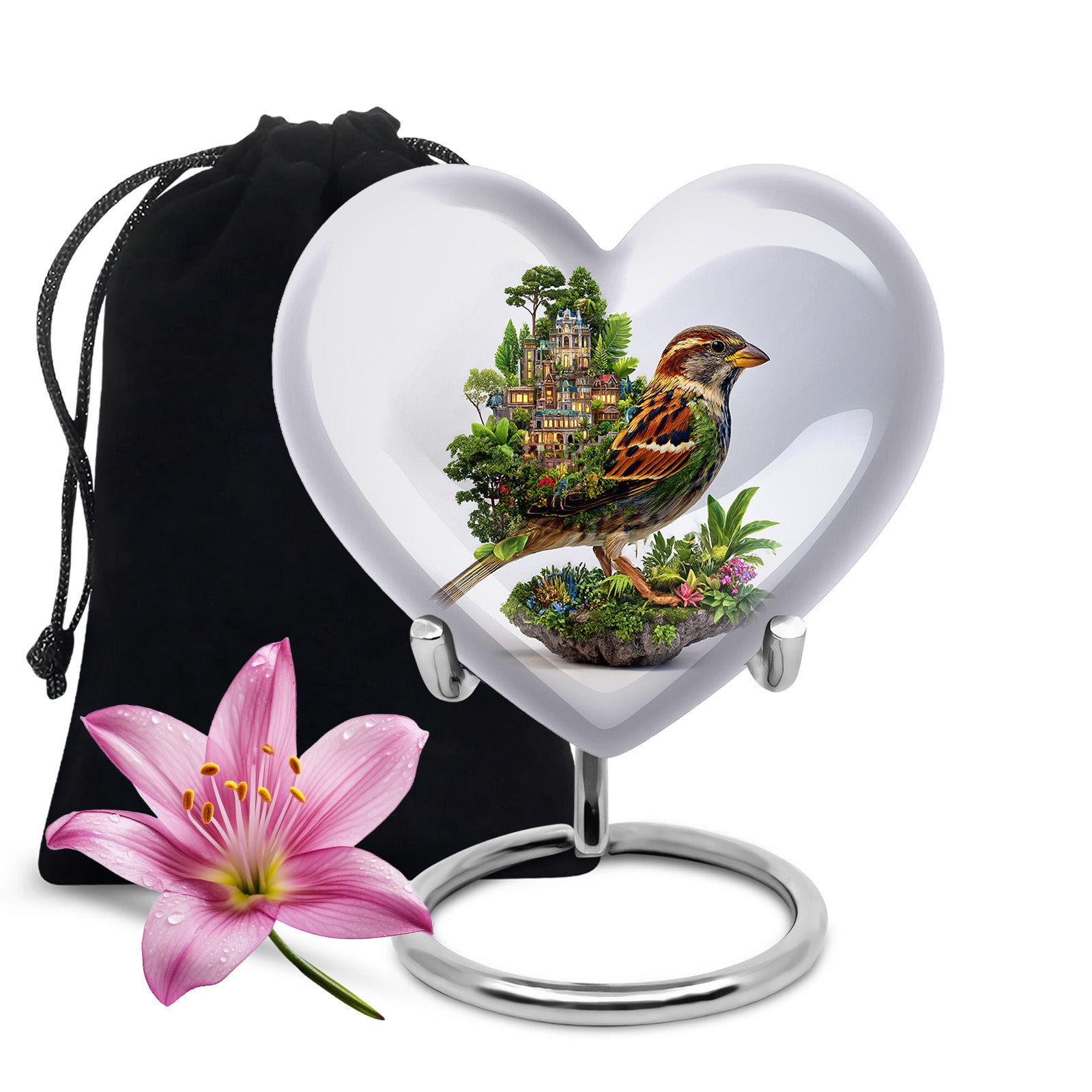 Nature Bird Funeral Urn - White Artistic Cremation Urn for Adult Ashes