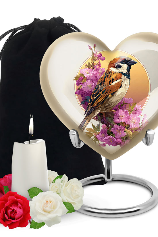 Floral Sparrow Memorial Urn - Floral Memorial Urn for Male & Female