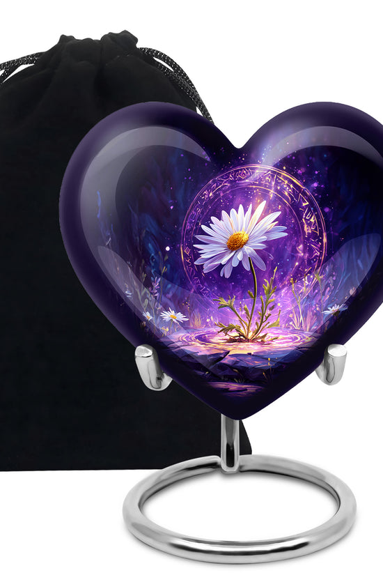 White Daisy Funeral Urn - Purple Cremation Urn For Adult Ashes