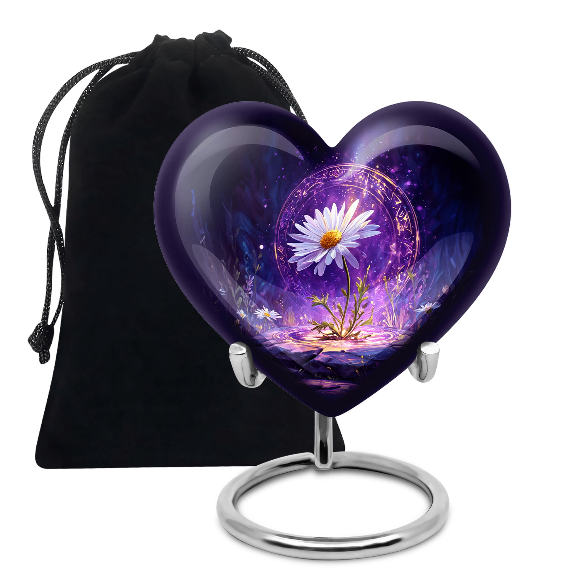 White Daisy Funeral Urn - Purple Cremation Urn For Adult Ashes