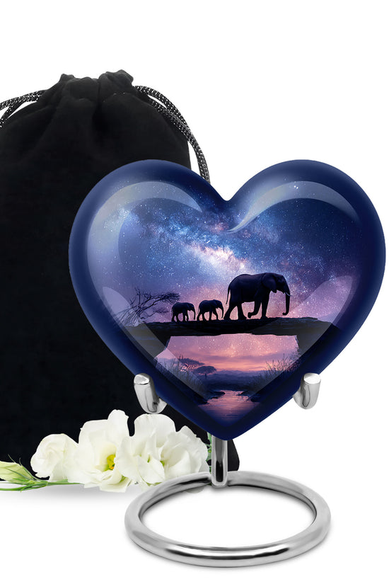 Elephant Family Memorial Urn - Galaxy Theme Funeral Urn For Adult Ashes