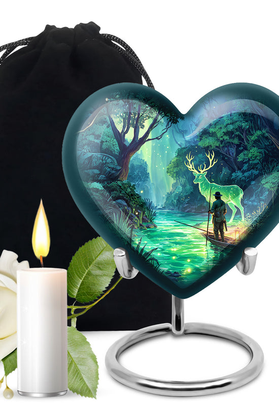 Serene Forest River Deer Memorial Urn - Fisherman Memorial Urn For Adult Ashes
