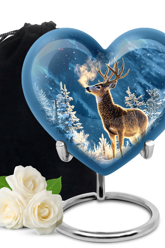 Winter Wildlife Deer Theme Funeral Urn - Aluminium Memorial Urn For Burial