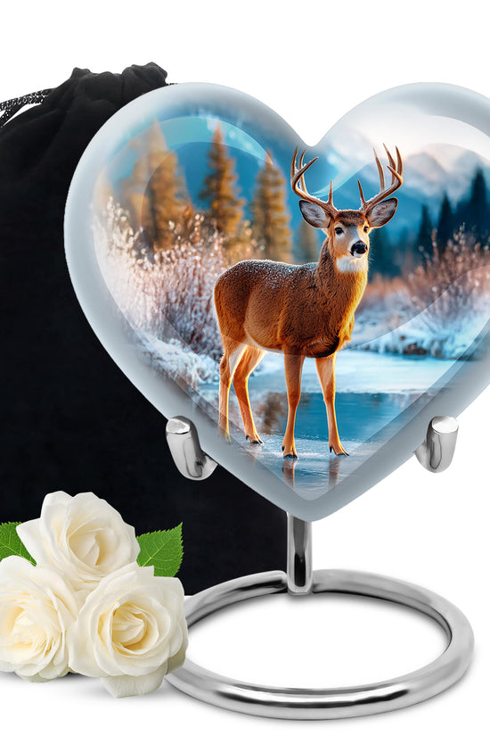 Nature Deer Funeral Urn - Winter Frozen Lake Memorial Urn For Loved Ones
