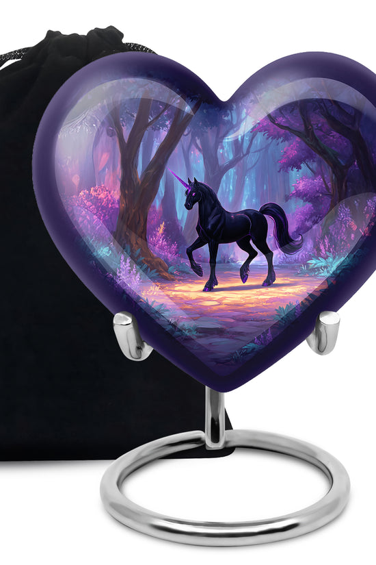 Black Unicorn Cremation Urn - Forest Memorial Urn For Male & Female