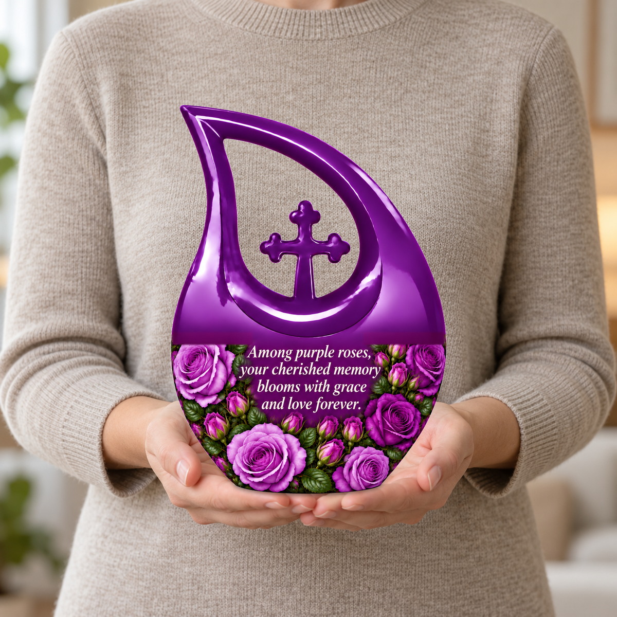 Purple rose C-DROP handheld view; memorial quote