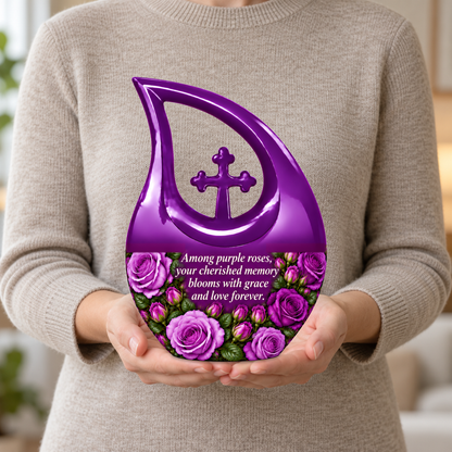 Purple rose C-DROP handheld view; memorial quote