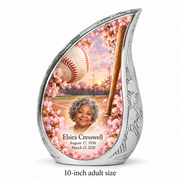 Curved Drop baseball memorial urn with the source-listed 10-inch large size.
