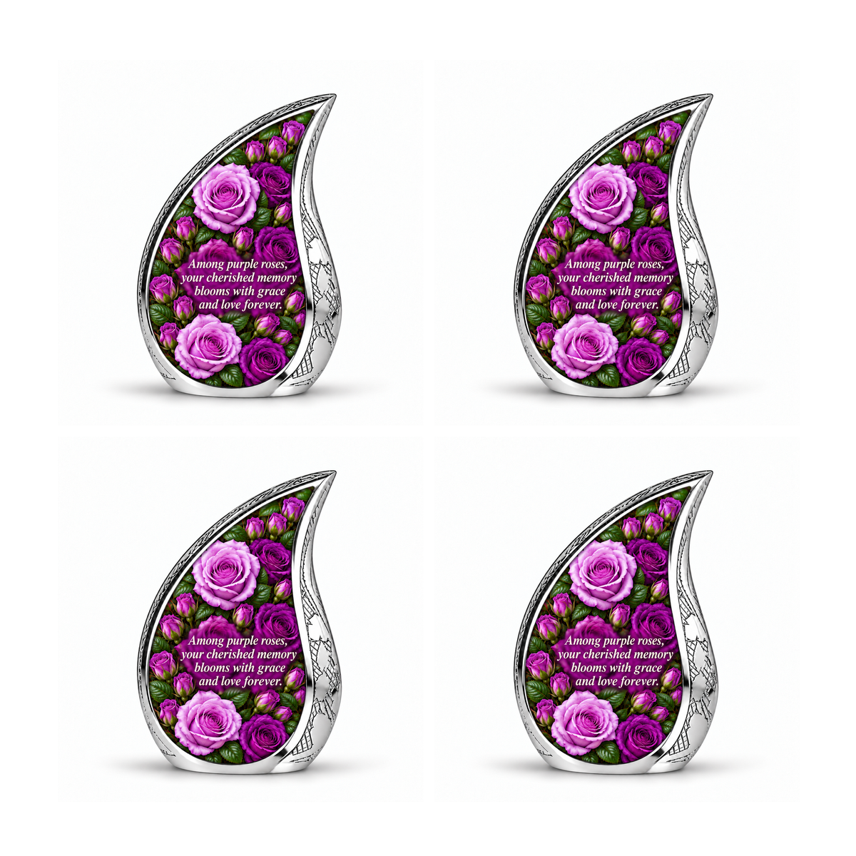 Purple rose DROP four matching keepsakes; memorial quote
