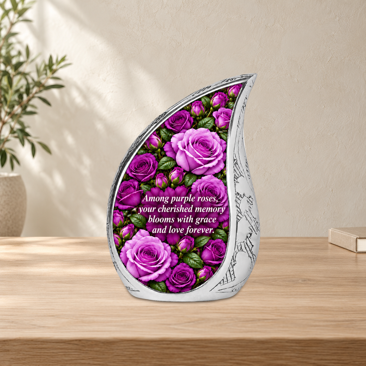 Purple rose DROP home setting; memorial quote