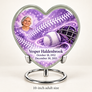 Heart baseball memorial urn with the source-listed 10-inch large size.