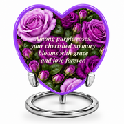 Purple rose HEART single keepsake; memorial quote